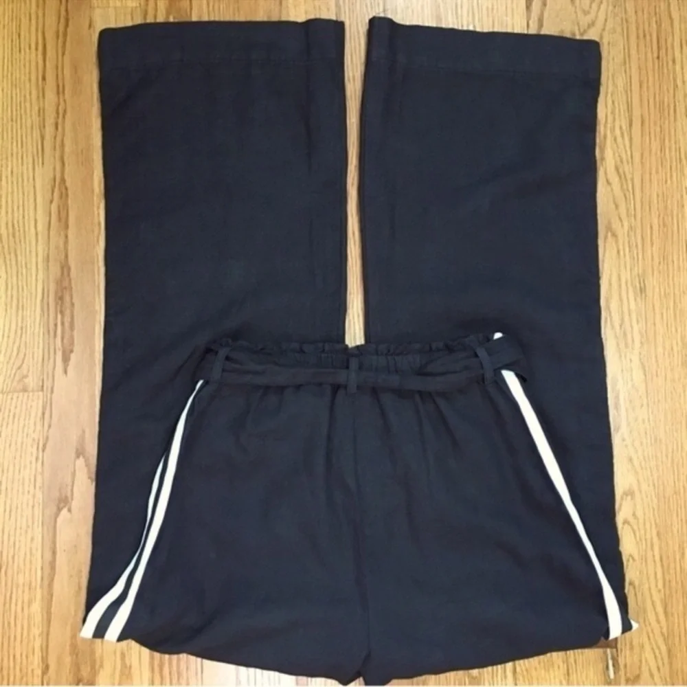 Bella Dahl Lagenlook Slouchy High Rise Stripe side wide leg Black Linen pant 28